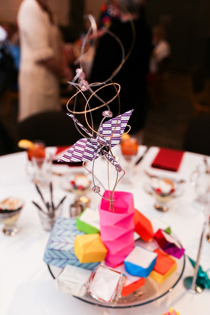 The DNG students made the centerpieces with origami artist Kuniko Yamamoto