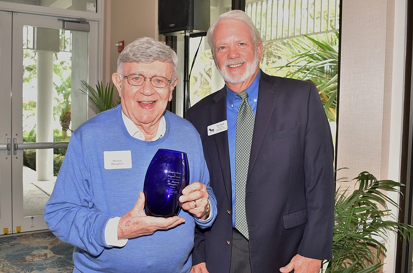 Blueglass Award for Distinguished Leadership recipient Murray Blueglass with Longboat Key Democratic Club President Ken Marsh