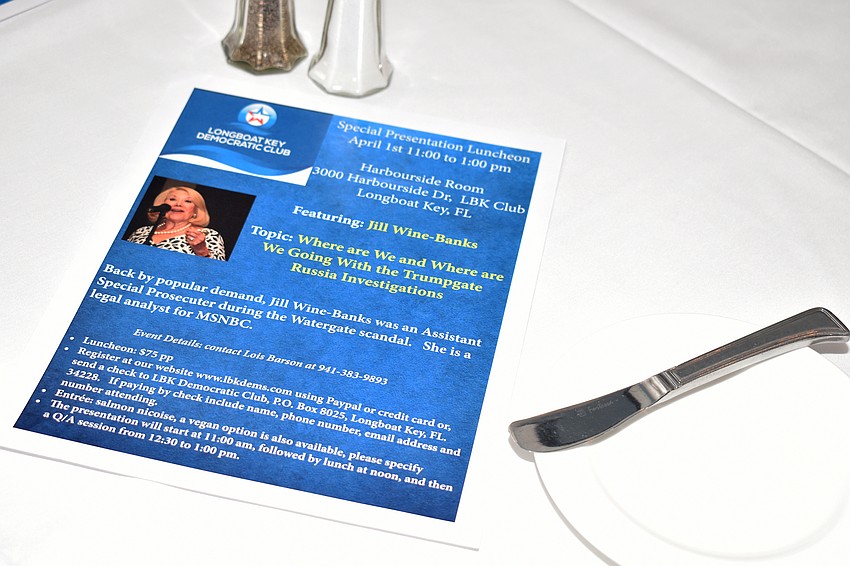 On April 1, the club will host a special event with Jill Wine-Banks, an analyst for MSNBC.