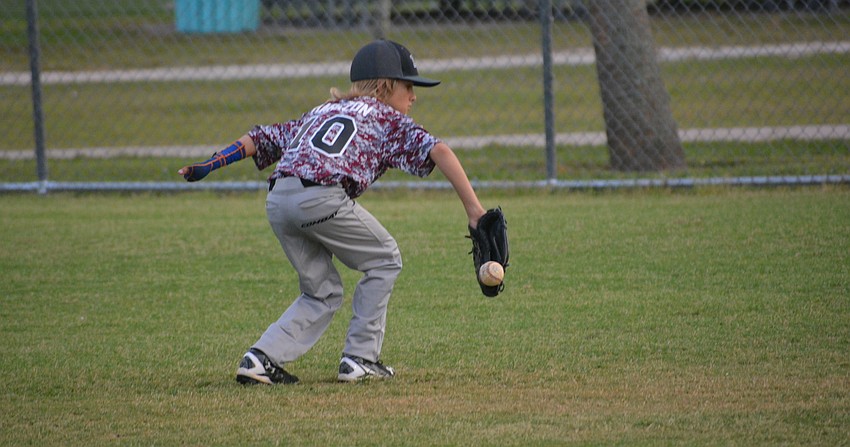 Landon Marazon makes a play in center field.