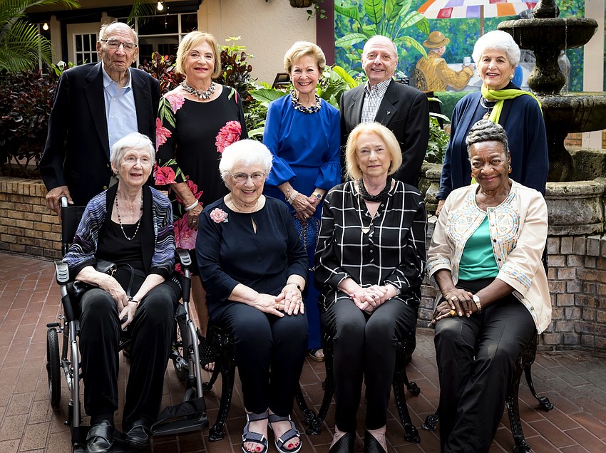 Honorees, Top: Ted Simon, Marion Levine, Mickey Fine, Alfred Rose and Nancy Schlossberg. Bottom: Mary Ann Simon, Carolyn Kaplan, Barbara Lupoff and Victoria Brown. Photo by Cliff Roles.