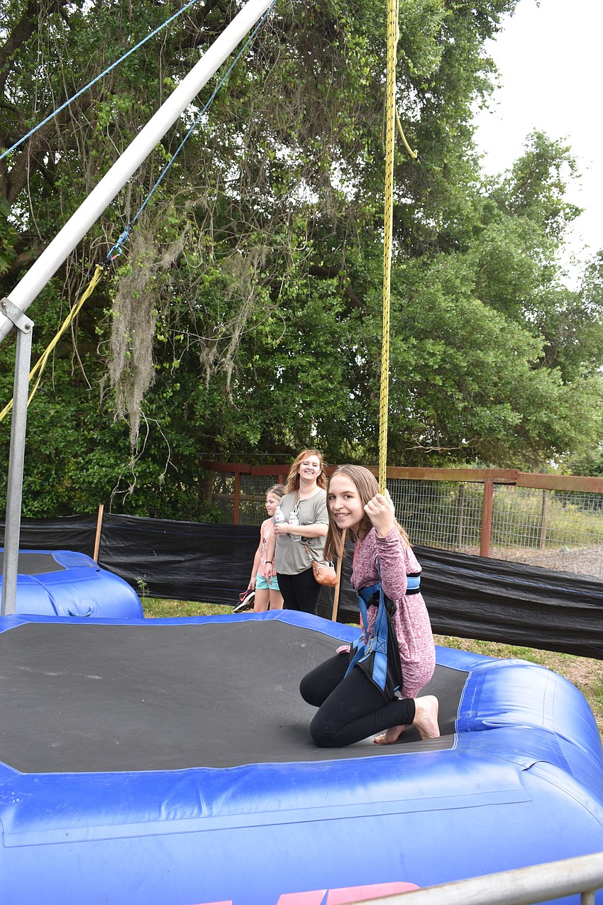 Katrina Humeny gets ready for a big jumpon the trampoline.
