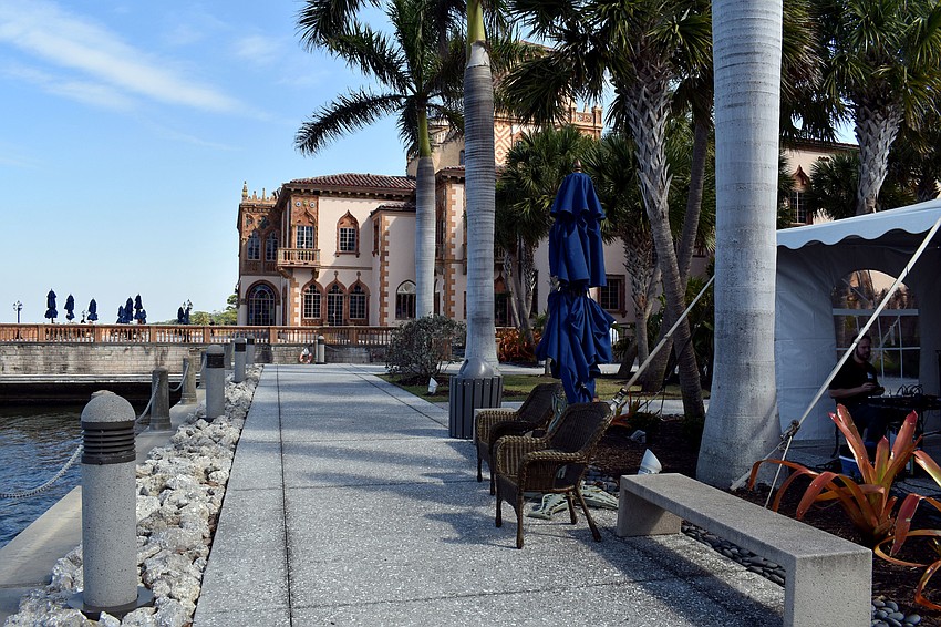 Guests could wander outside the tent and get views of the Ca' d'Zan and Sarasota Bay.