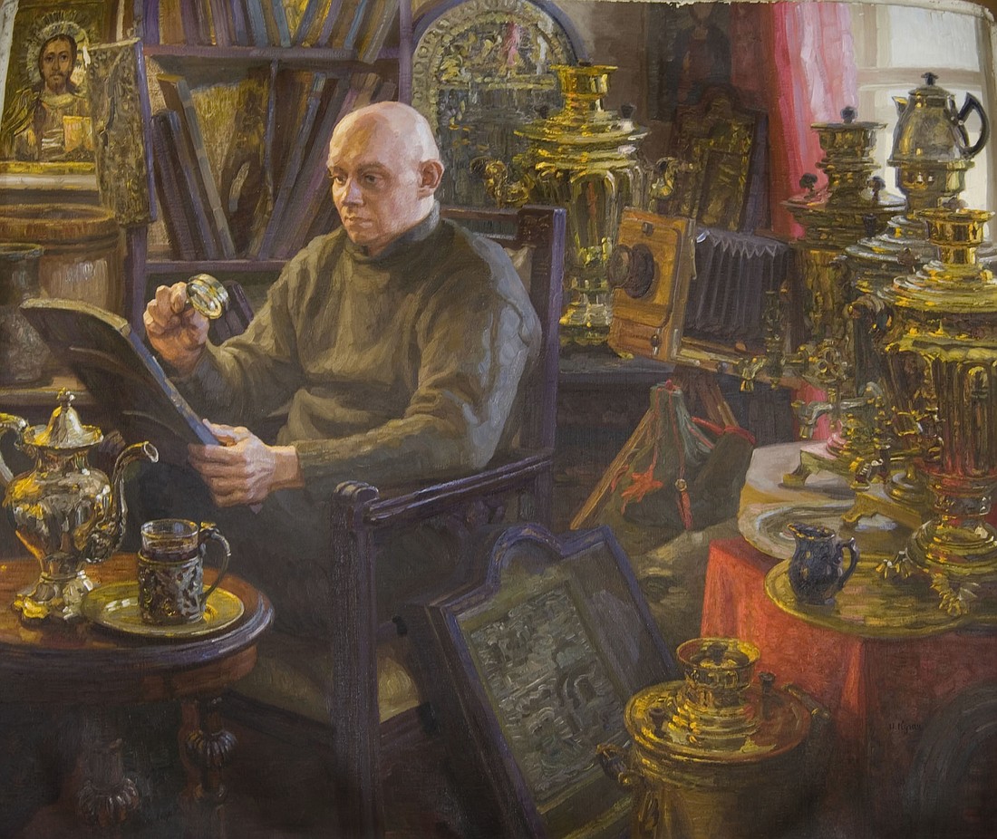 â€œThe Collectorâ€ by Ivan Kugach is one of 28-some works that will be on display through April 15 for â€œRussian Masters: An Historic Exhibit.â€