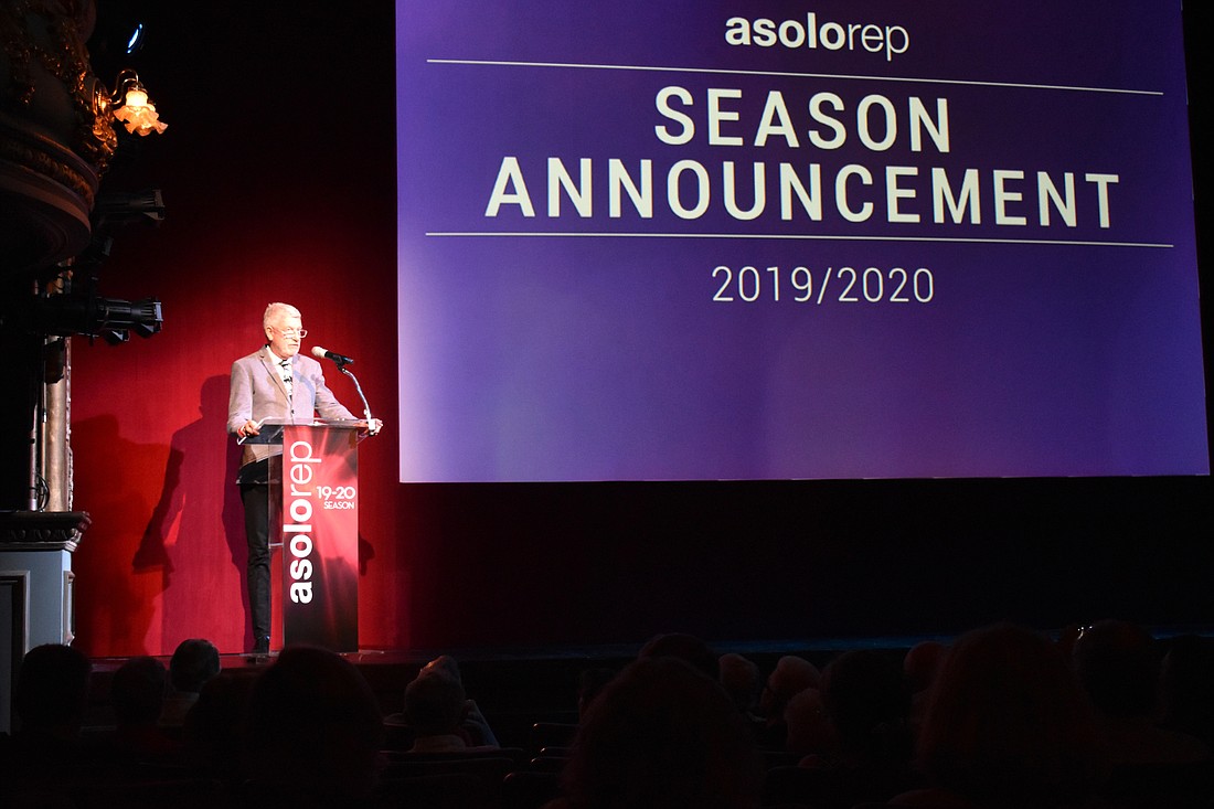 Producing Artistic Director Michael Donald Edwards announces the upcoming season. Photo by Niki Kottmann