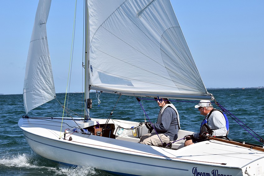 A skipper and crew mate try to find the best wind position.