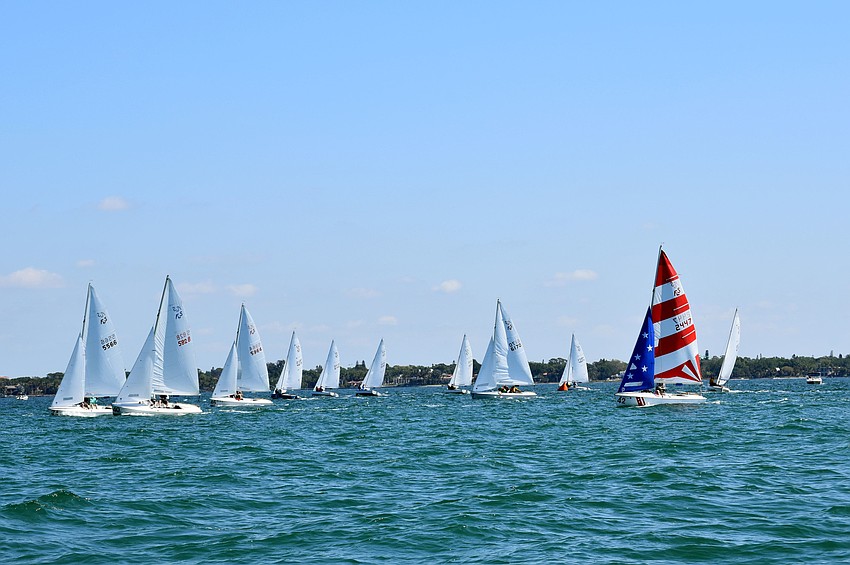 One competitor in the challenger fleet flew patriotic sails.