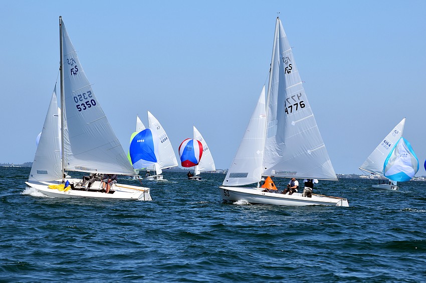 Competitors in the championship fleet turn out of the second leg of the race and into the third.