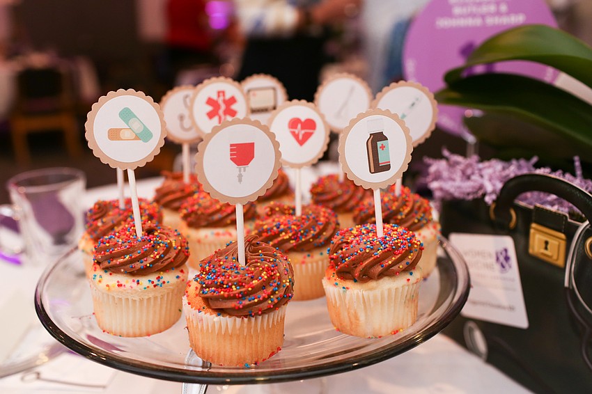 Guest were served cupcakes for dessert.