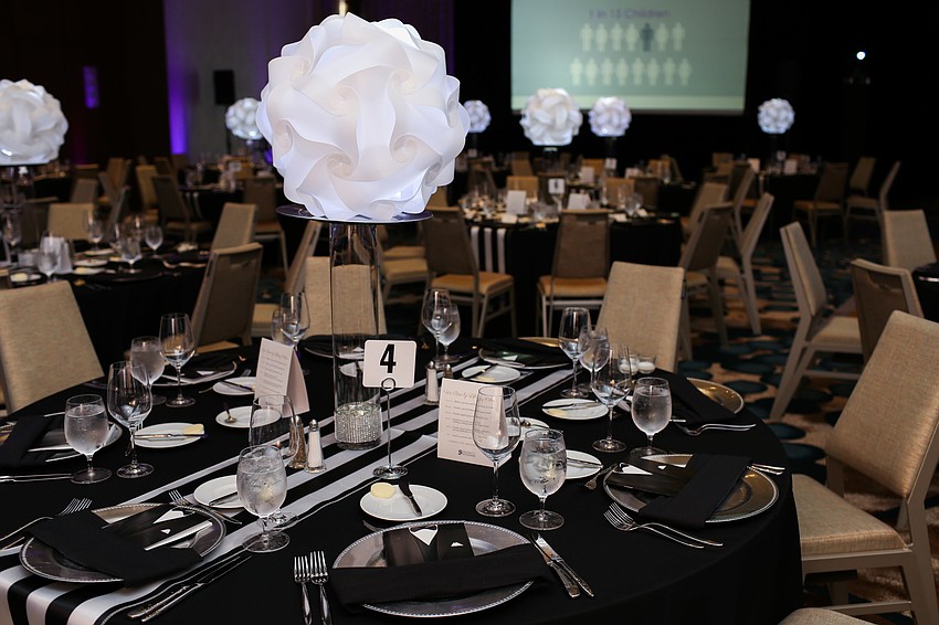 The ballroom of The Westin Sarasota was decorated to the black and white theme.