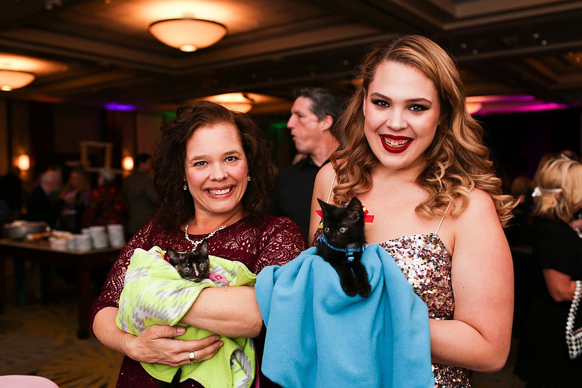 Kristina and Jessica Babcock with adoptable kittens Mrs. Brill and Bert