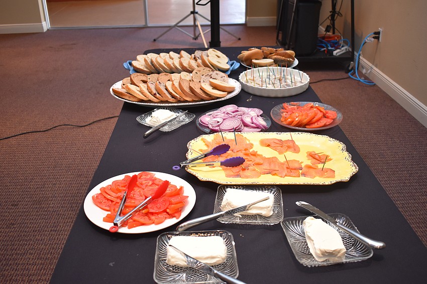 Breakfast included bagels with all of the fixing.