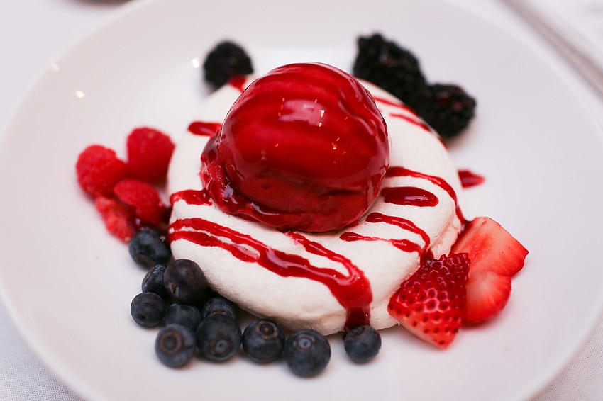 A berry meringue dessert was served.