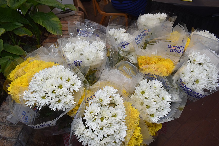 There were bouqets of flowers available for purchase.