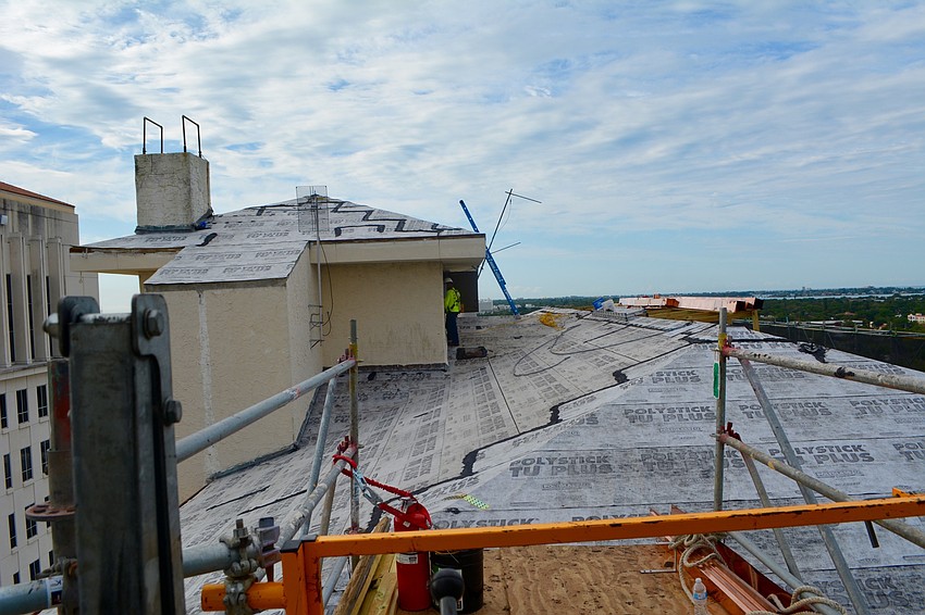 The roof of the Terrace Administration Building is being completely replaced.