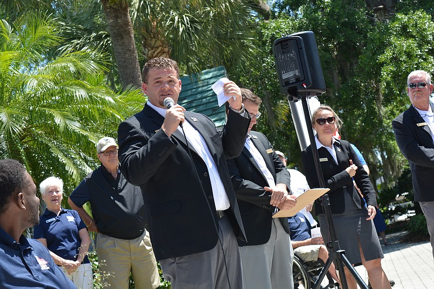 Rosedale Golf and Country Club manager Kevin Conway welcomes the crowd to the tournament during opening ceremonies.