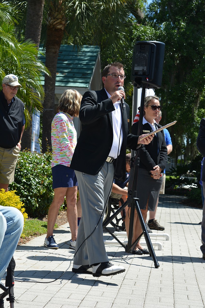 Rosedale Golf and Country Club head golf professional Matthew Pivko tells golfers about the special course challenges, like a hole-in-one on Hole 13  to win a Cadillac and a shot with an air gun on Hole 10.
