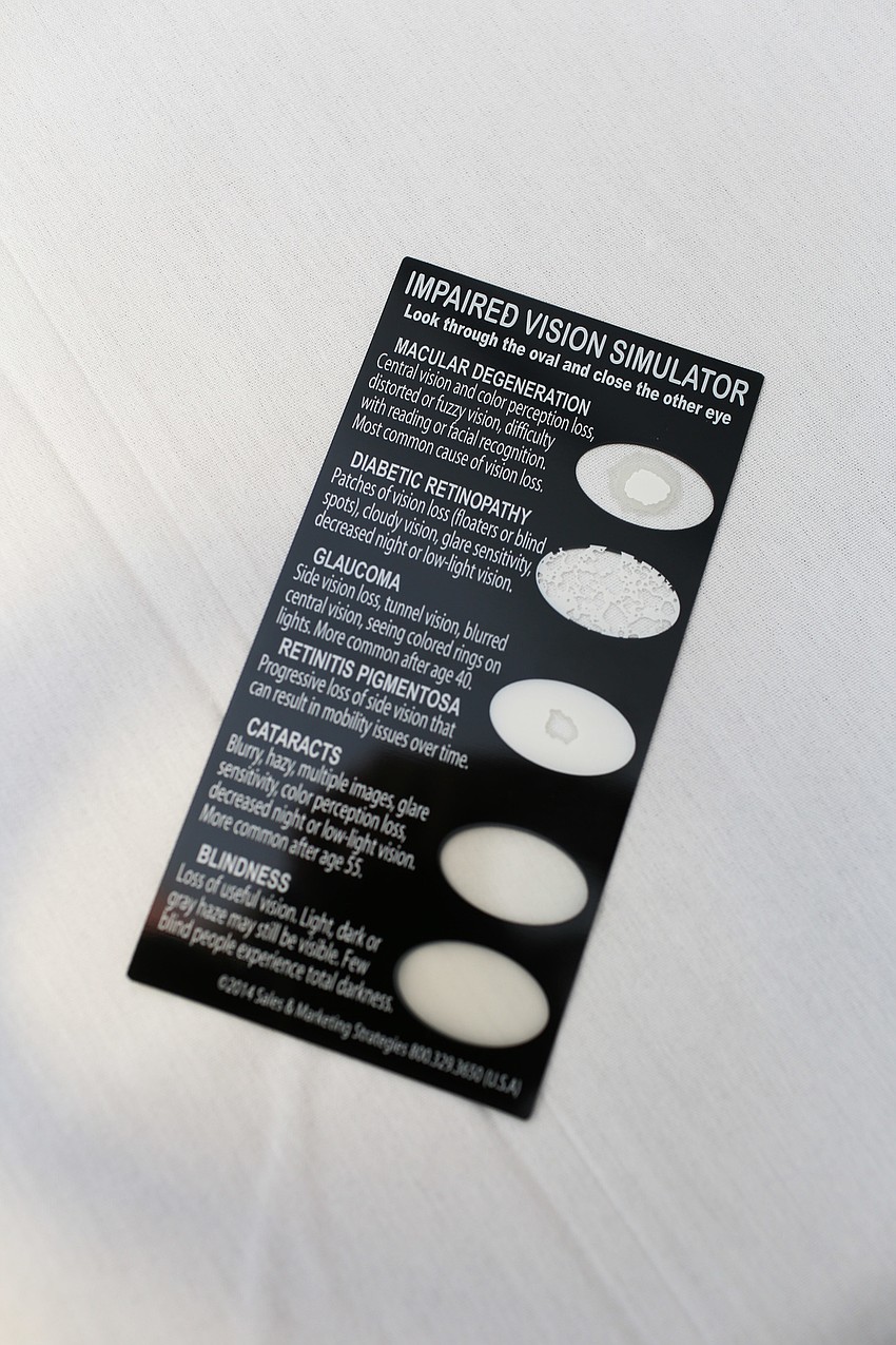 Cards were placed on the tables to help guests understand the vision differences between total blindness and partial.