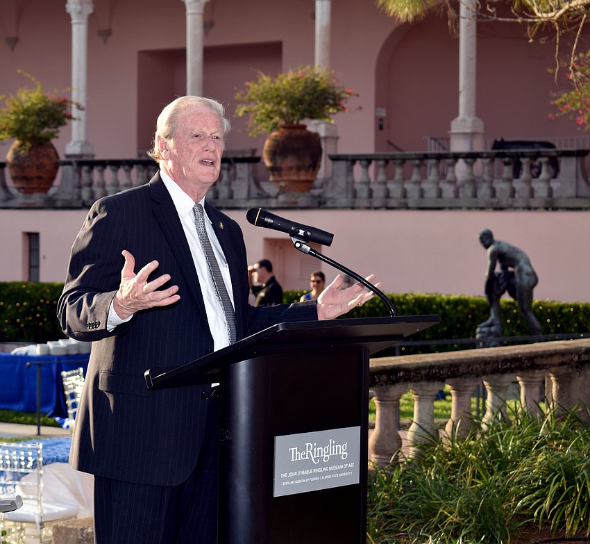 Florida State University John Thrasher addresses the crowd.