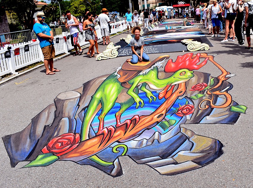 Tiara Sowulewski interacts with a 3D piece created by Netherlands artist Remko.