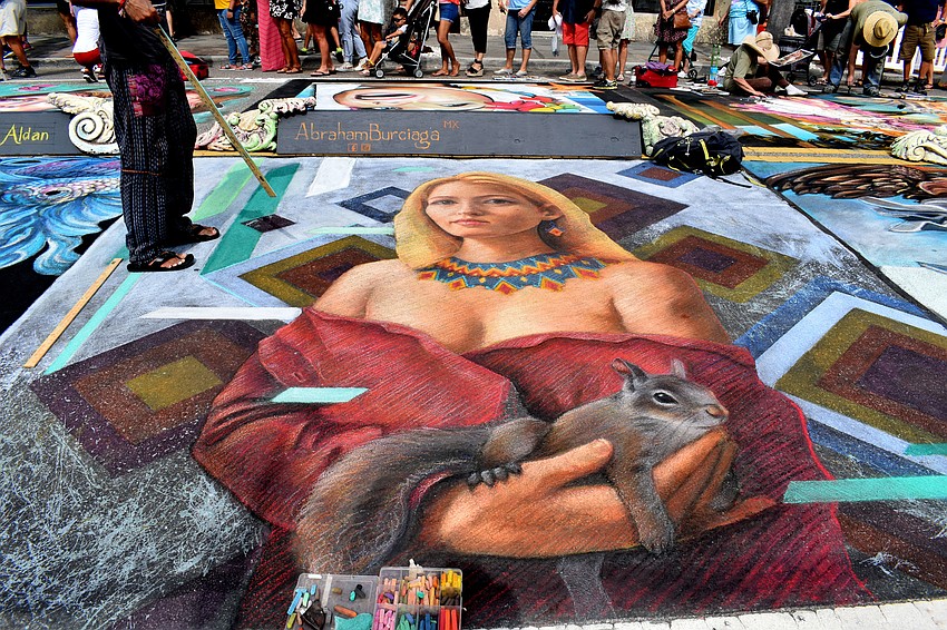 Abraham Burciaga used bold colors and geometric shapes to make his piece pop.