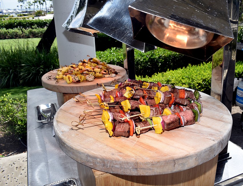 Guest could choose from a variety of chicken, beef and vegetable kabobs.