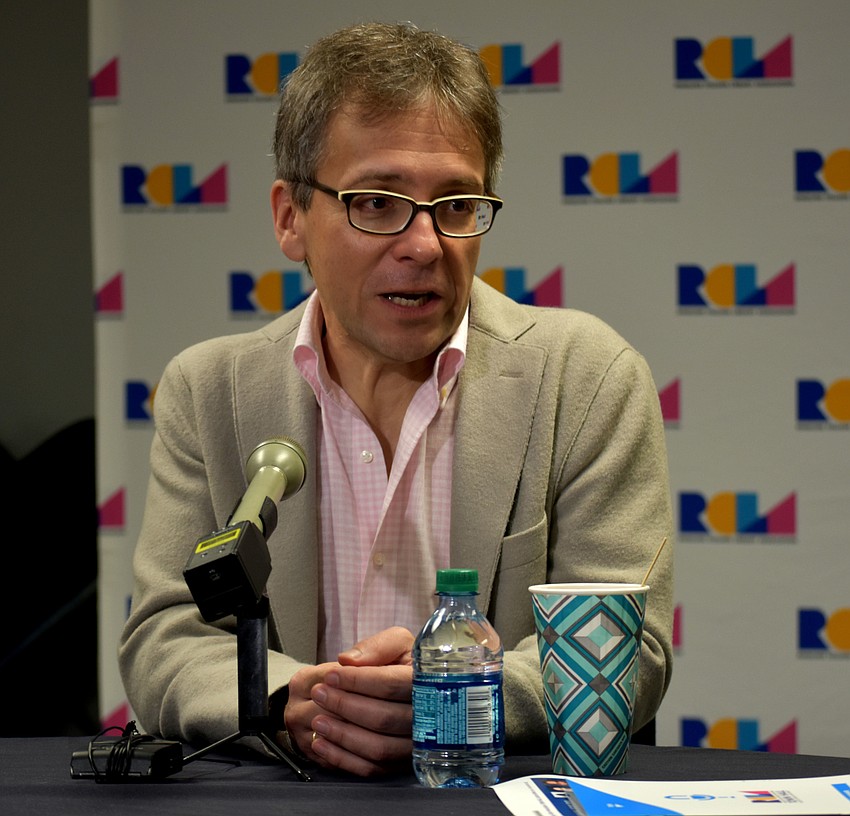 Ian Bremmer fields questions before giving his lecture.