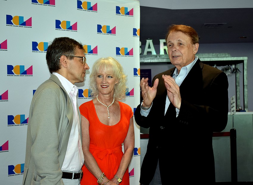 Ian Bremmer chats with Town Hall Committee Chair Mitzie Henson and Ringling College of Art and Design President Larry Thompson after his lecture.