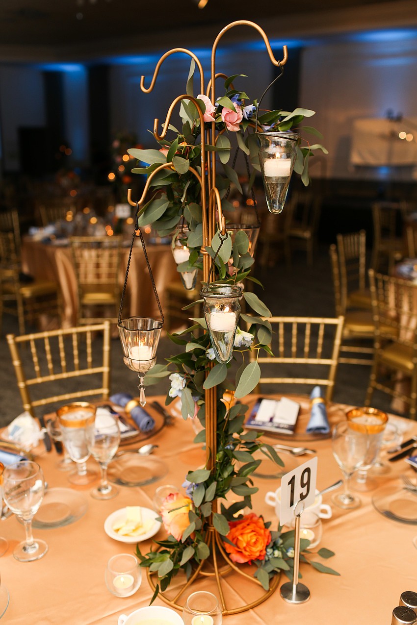 A few tables featured tall centerpieces.