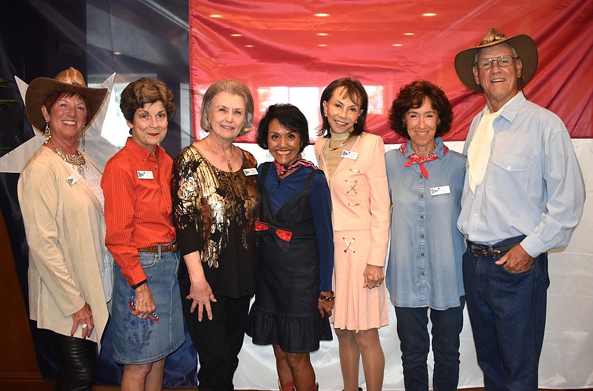 Carol Patulo, Cheryl Fraser, Muriel Boyle, line dance instructor Mary Finegold, Dawn Duques, Hillory Seaton and Alden Keyser