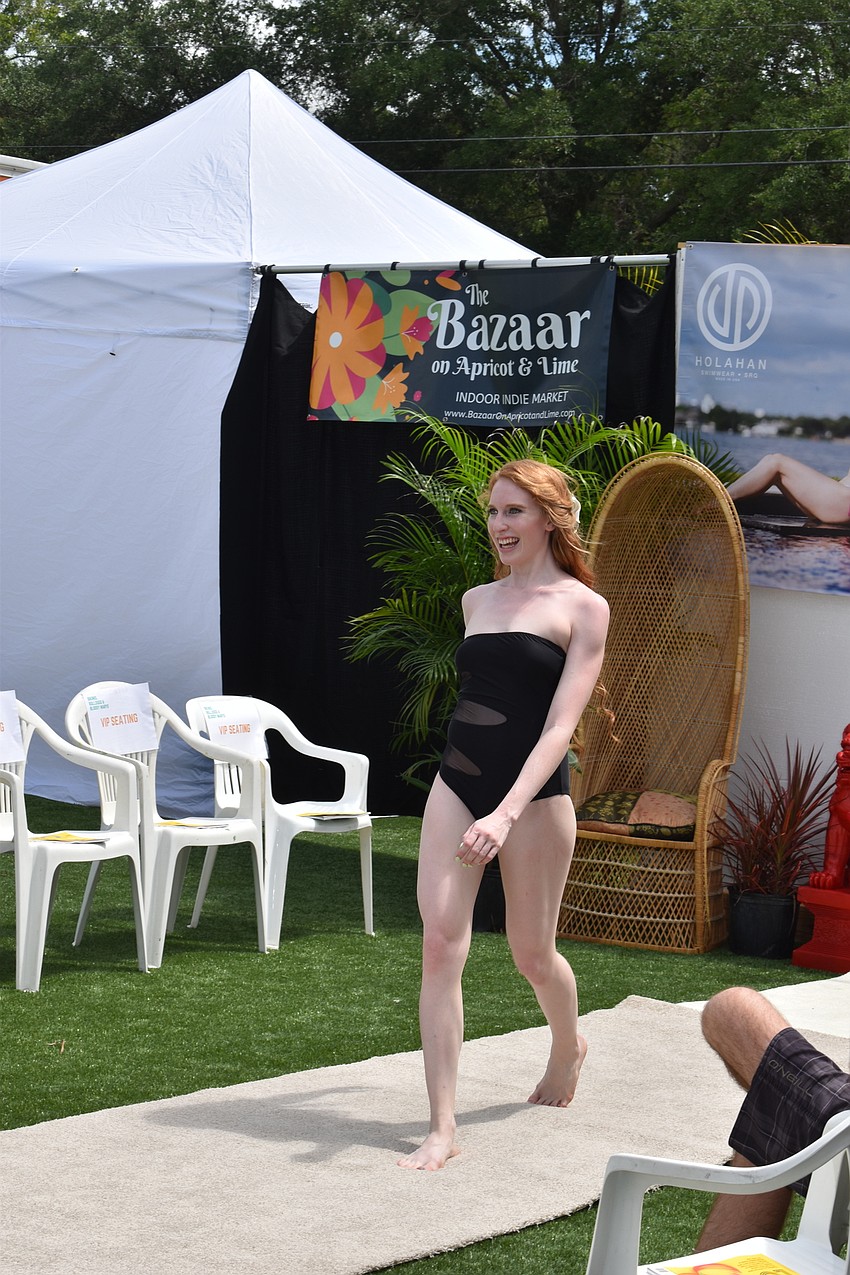 Leah Bunning wore a one piece suit for one of her trips down the runway.