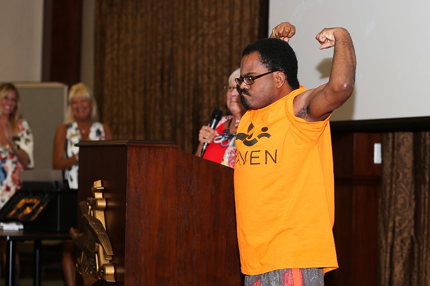 Seth Winners shows off his muscles from working out at The Haven.