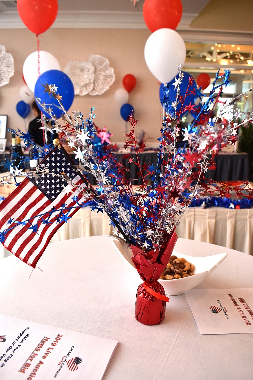 Patriotic decorations adorned the room.