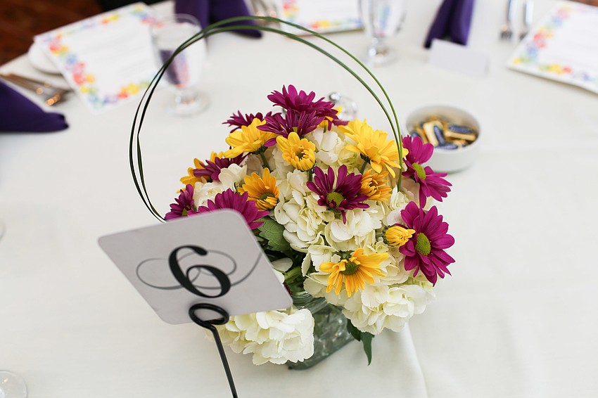 Flowers decorated the tables.
