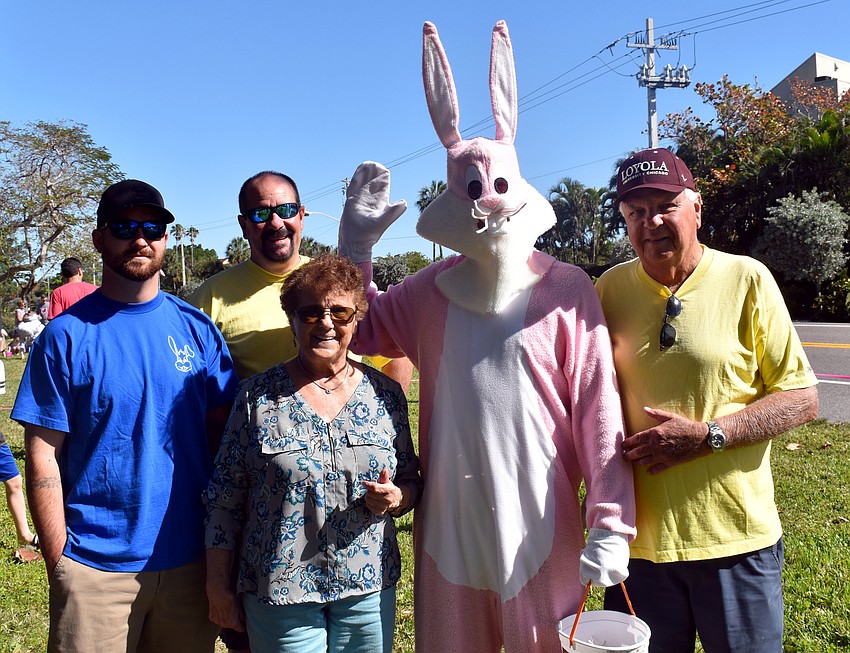 Richard, Rosemary, Eddie, The Easter bunny (Patrick) and Ed Ryan pose for a picture. Members of the Ryan family have taken on the role of Easter Bunny for the last 30 years.