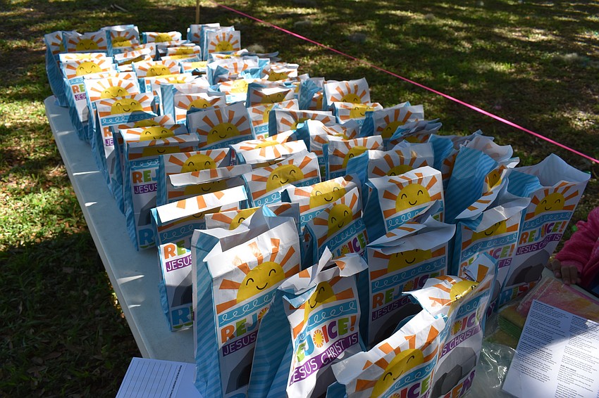 The children participating in the egg hunt were given bags of eggs and toys after the hunt ended.