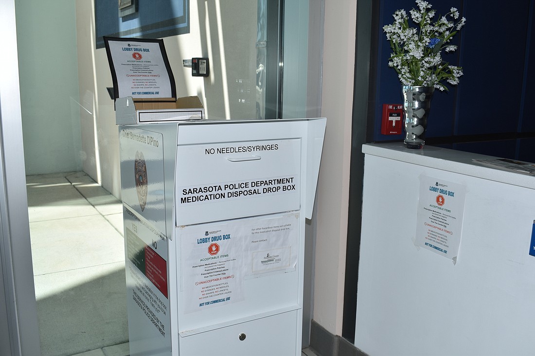 The Sarasota Police Department has a prescription drug drop box in its headquarters that residents can access seven days a week.