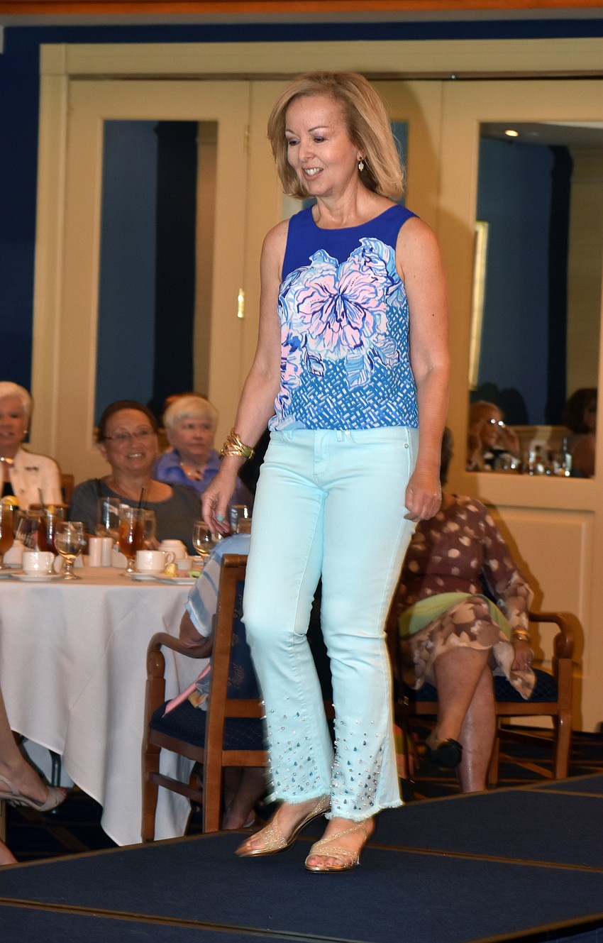 Sue Ghezzi models spring clothing from Lilly Pulitzer.
