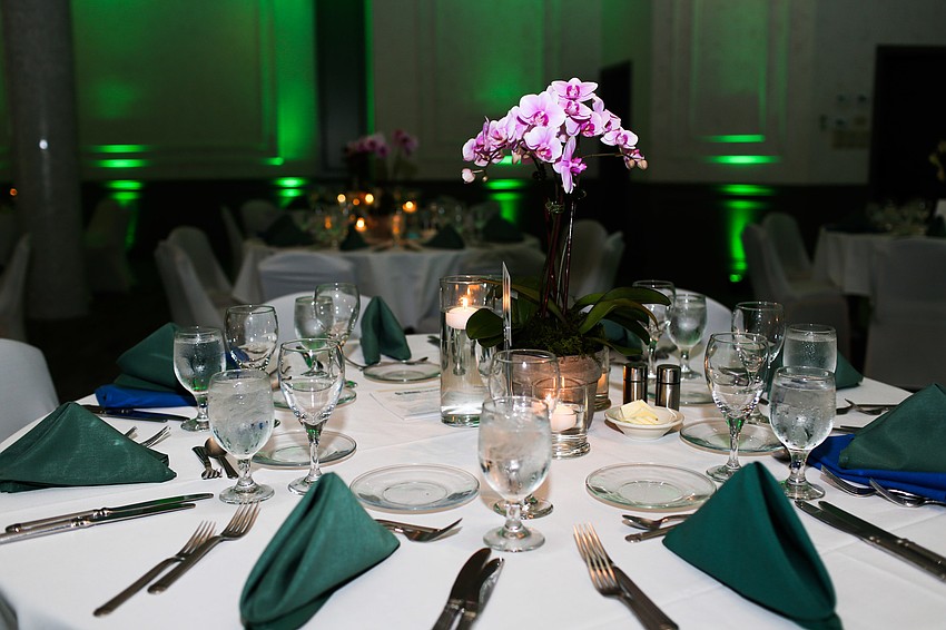 The tables were decorated in shades of green.