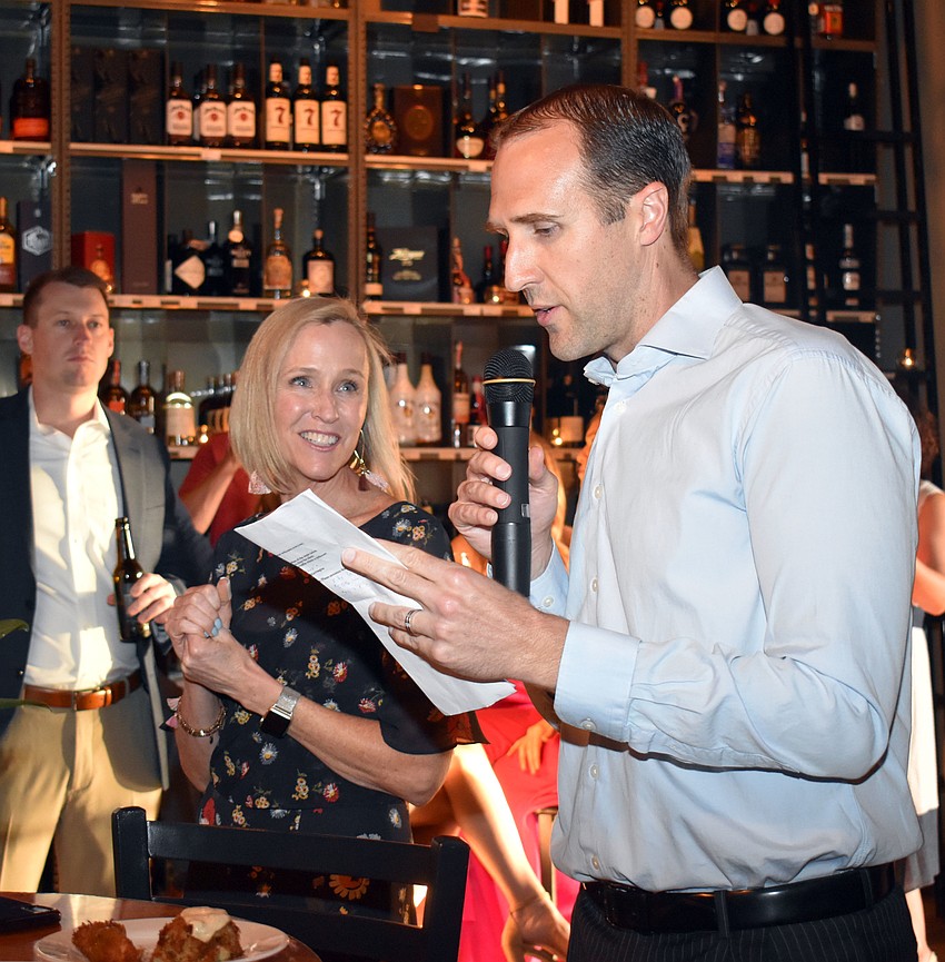 Sean Harrington and Clare Carter address the crowd.