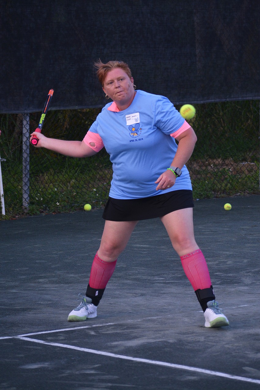 Kerstin Conner locks onto the ball during a rally drill.