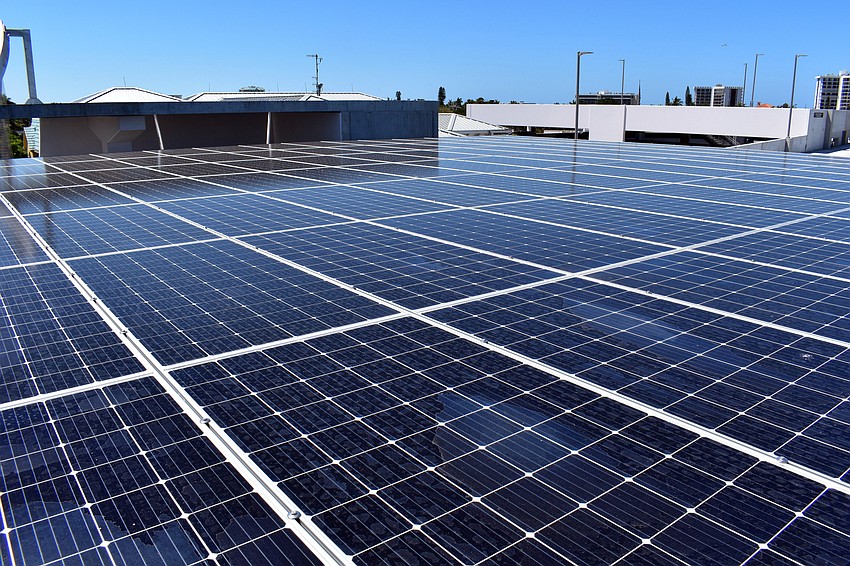 Solar panels power 25% of the garage's necessary energy.