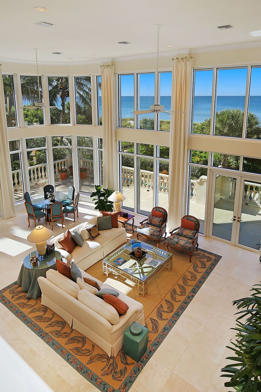 The first floor living area is seen from above.