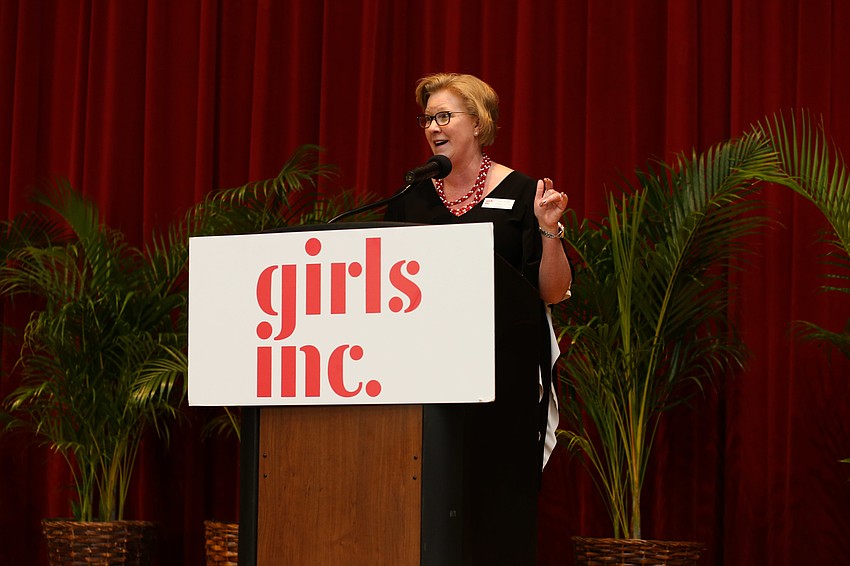President and CEO Angie Stringer tells guests about the accomplishments Girls Inc. has had this year.