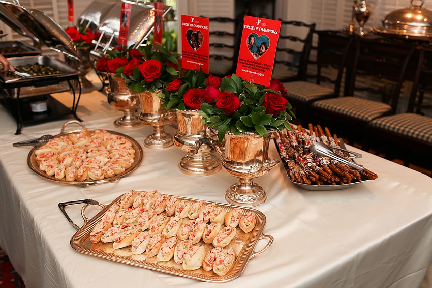 A buffet was set up for appetizers.