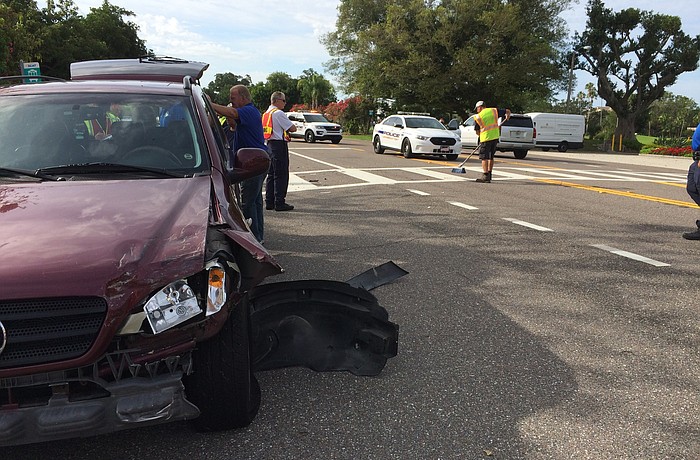 A crash occurred on Gulf of Mexico drive after one car failed to stop for a pedestrian. Matt Walsh