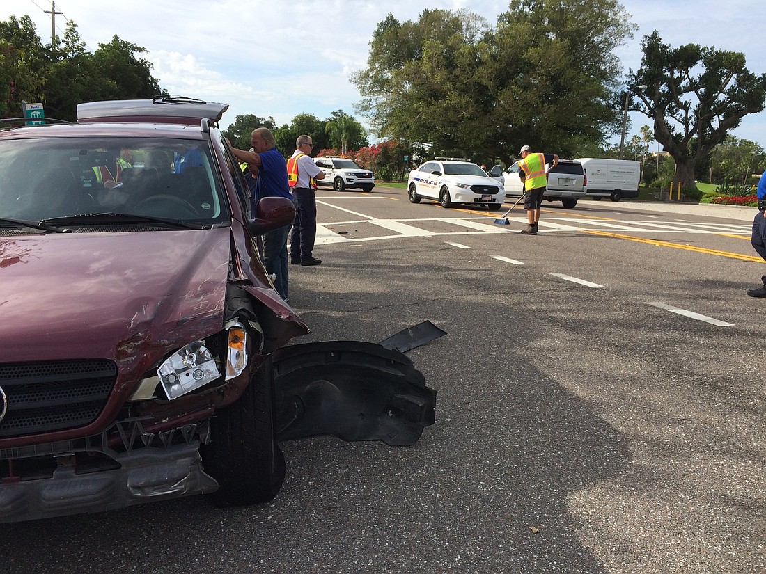 A crash occurred on Gulf of Mexico drive after one car failed to stop for a pedestrian. Matt Walsh
