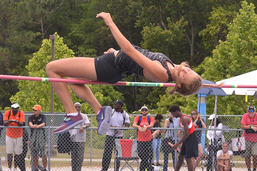 Lakewood Ranch High junior Samantha van der Sommen squeaks over the bar.