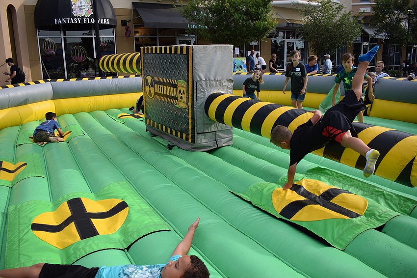 Kallen Terry, of Greenbrook, barely made it over the mechanical arm swinging toward him.