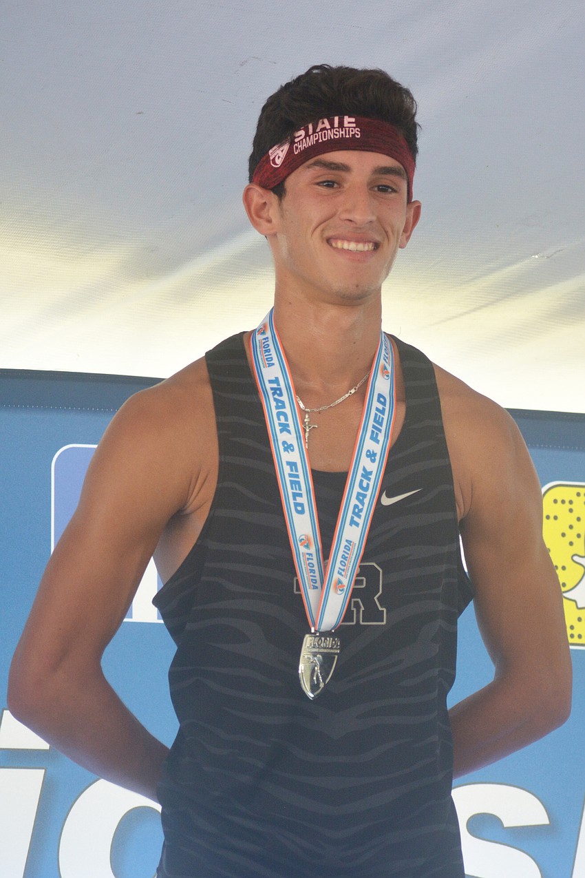 Lakewood Ranch senior James Rivera was all smiles after taking second in the 4A boys 300-meter hurdles.